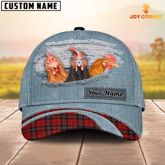 Uni Chicken Red Caro And Jeans Pattern Customized Name Cap
