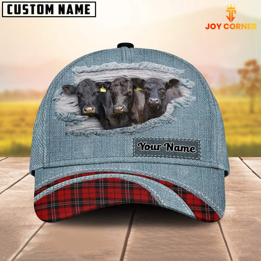 Uni Black Angus Red Caro And Jeans Pattern Customized Name Cap