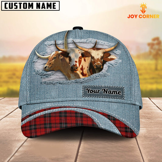 Uni Texas Longhorn Red Caro And Jeans Pattern Customized Name Cap