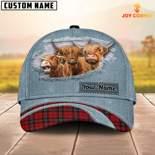 Uni Highland Cattle Red Caro And Jeans Pattern Customized Name Cap