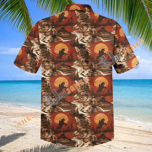 Unijames Desert Sunset Cowboy Aloha Shirt