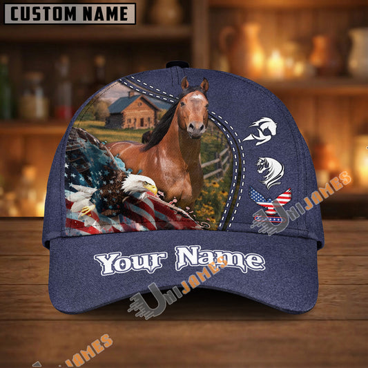 Unijames Personalized Horse & Bald Eagle USA Flag Baseball Cap