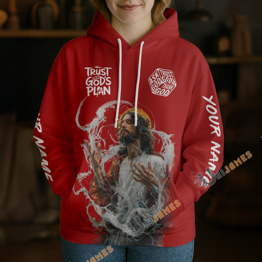Unijames Trust God’s Plan Jesus Red 3D Hoodie