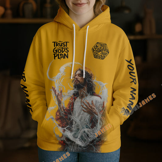 Unijames Trust God’s Plan Jesus Yellow 3D Hoodie