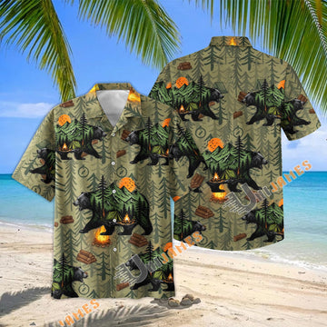 Unijames Black Bear Forest Camping Hawaiian Shirt