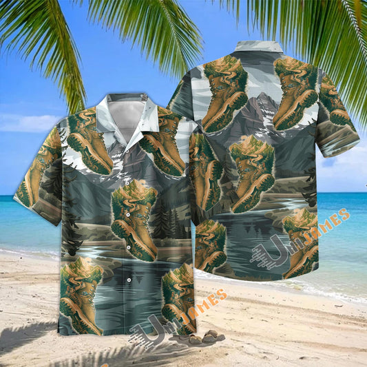 Unijames Camping Hiking Boot Mountain Landscape Hawaiian Shirt