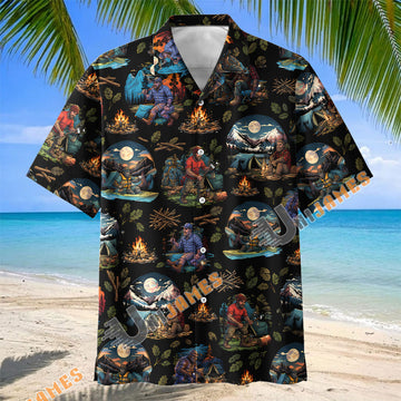 Unijames Outdoor Camping Campfire Moonlight Hawaiian Shirt