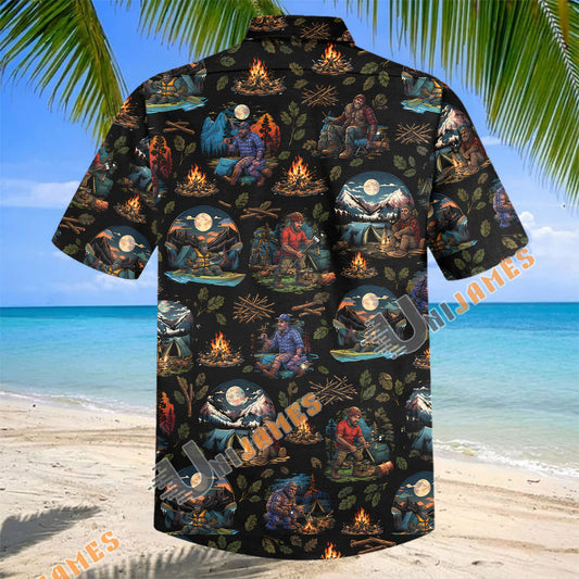 Unijames Outdoor Camping Campfire Moonlight Hawaiian Shirt