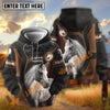 UniJames Personalized Horse Portrait Zip Hoodie – "Love Horse" Custom Name Black & Brown All-Over Print Pullover (9 breeds)