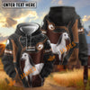 UniJames Personalized Horse Portrait Zip Hoodie – "Love Horse" Custom Name Black & Brown All-Over Print Pullover (9 breeds)