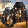 UniJames Personalized Horse Portrait Zip Hoodie – "Love Horse" Custom Name Black & Brown All-Over Print Pullover (9 breeds)