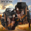 UniJames Personalized Horse Portrait Zip Hoodie – "Love Horse" Custom Name Black & Brown All-Over Print Pullover (9 breeds)