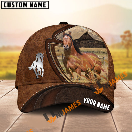 Unijames Brown Leather Horse Barn Scene Personalized Name Cap (9 breeds)