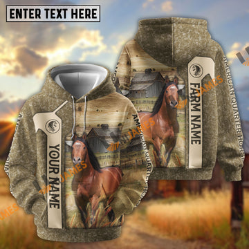 UniJames Personalized Farm & Horse Name Rustic Barn Scene Hoodie (9 breeds)