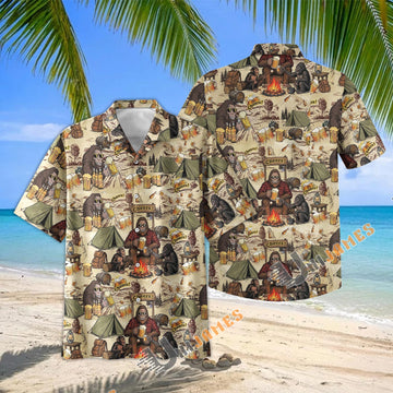 Unijames Bigfoot Camping Cheers Beer Hawaiian Shirt