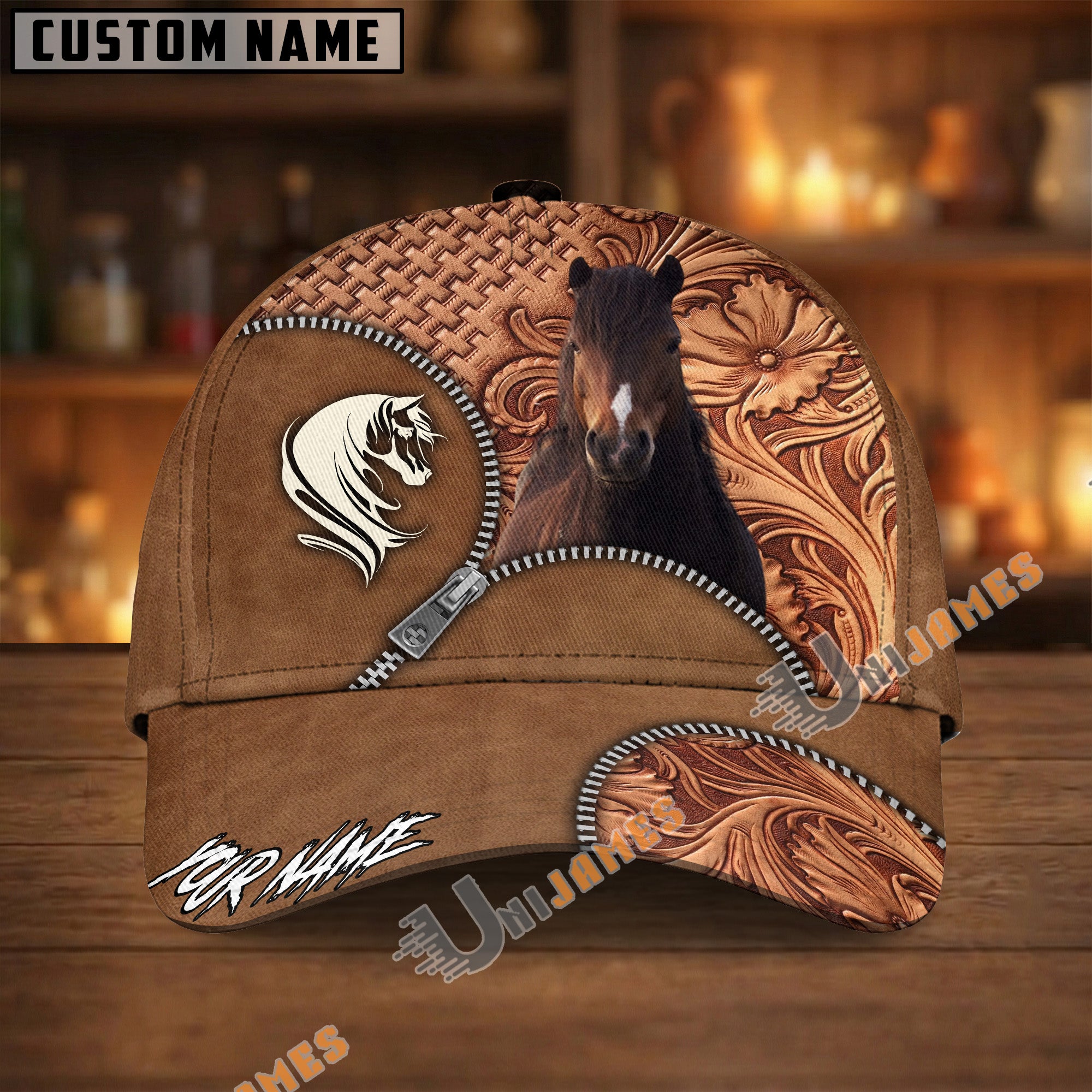Unijames Personalized Hackney Horse Leather Pattern Cap – UniJames