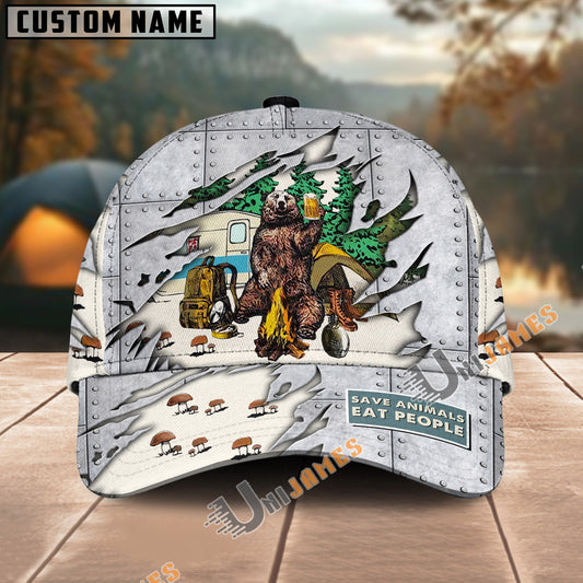 Unijames Custom Name “Save Animals, Eat People” Funny Camping Bear Cap