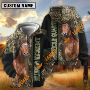 UniJames Horse Marsh Grass Camo & Black Color-Block Personalized Name Pullover Hoodie (9 breeds))