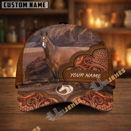Unijames Personalized Western Horse Tooled Leather Cap (9 Horses)