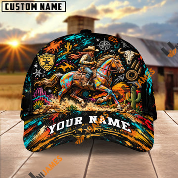 UniJames Western Horseback Cowboy Personalized Name Cap – Longhorn Skull & Desert Trail Custom Baseball Cap