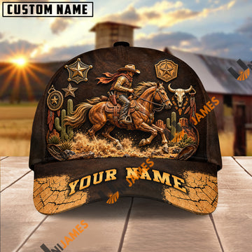 UniJames Desert Cowboy & Horse Personalized Name Cap – Dreamcatcher Bull Skull Western Custom Baseball Cap