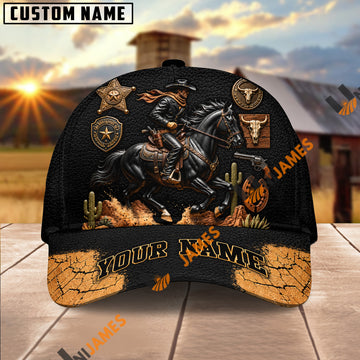 UniJames Outlaw Cowboy & Black Horse Personalized Name Cap – Sheriff Star & Revolver Western Custom Baseball Cap
