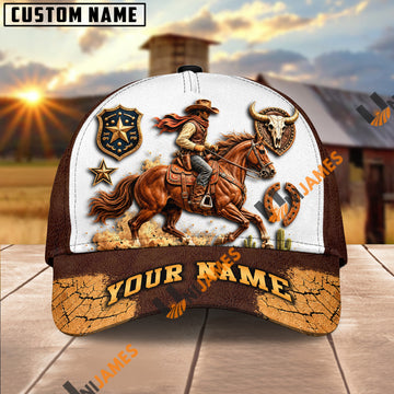 UniJames Western Cowboy & Horse Personalized Name Cap – Longhorn Skull Desert Custom Baseball Cap
