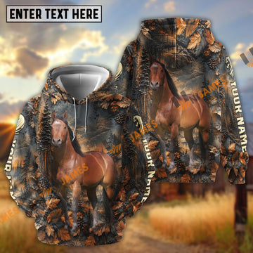 UniJames Personalized Horse Autumn Forest Camouflage Brown Leaves 3D Hoodie