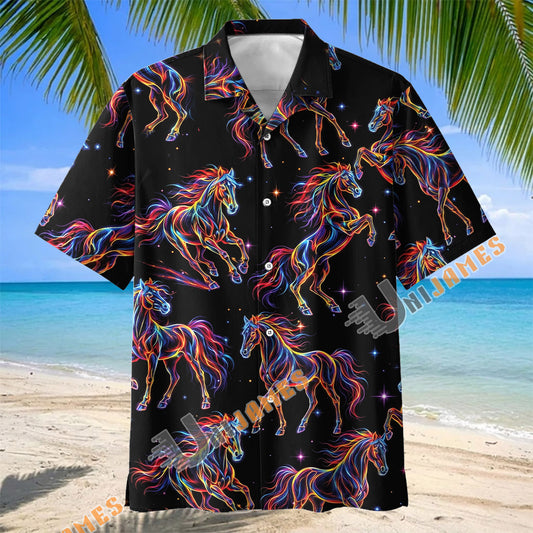 Unijames Neon Rainbow Horse Hawaiian Shirt