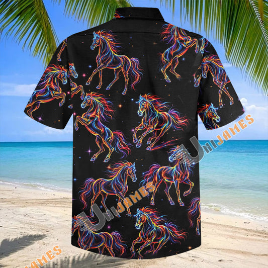 Unijames Neon Rainbow Horse Hawaiian Shirt