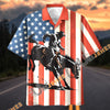 UniJames Patriotic American Flag Western Cowboy Bucking Bronco Hawaiian Shirt