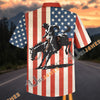 UniJames Patriotic American Flag Western Cowboy Bucking Bronco Hawaiian Shirt