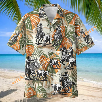 UniJames Vintage Western Cowboy Rodeo Tropical Monstera Hawaiian Shirt