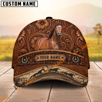 Unijames Tooled Leather & Wild Horse Herd  Horse Personalized Name 3D Cap (9 breeds)
