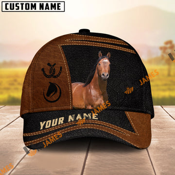 UniJames Personalized Name Brown & Black Leather Horse Portrait 3D Cap
