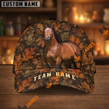UniJames Personalized Name Autumn Trail Fall Leaf Camo Bay Horse 3D Cap