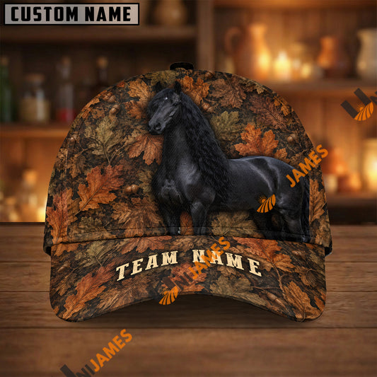 UniJames Personalized Name Autumn Trail Fall Leaf Camo Bay Horse 3D Cap