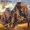 UniJames Personalized Name Tooled Leather Horse Ranch Scene All-Over Print Hoodie (9 Breeds)