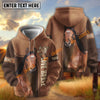 UniJames Personalized Bay Horse Portrait Zip Hoodie – "Love Horse" Custom Name All-Over Print Pullover (9 breeds)