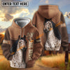 UniJames Personalized Bay Horse Portrait Zip Hoodie – "Love Horse" Custom Name All-Over Print Pullover (9 breeds)