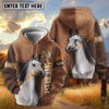 UniJames Personalized Bay Horse Portrait Zip Hoodie – "Love Horse" Custom Name All-Over Print Pullover (9 breeds)
