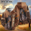 UniJames Personalized Bay Horse Portrait Zip Hoodie – "Love Horse" Custom Name All-Over Print Pullover (9 breeds)