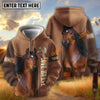 UniJames Personalized Bay Horse Portrait Zip Hoodie – "Love Horse" Custom Name All-Over Print Pullover (9 breeds)