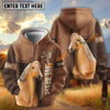 UniJames Personalized Bay Horse Portrait Zip Hoodie – "Love Horse" Custom Name All-Over Print Pullover (9 breeds)