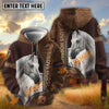 UniJames Love Horse Personalized Name Zip-Up Hoodie – Embossed Leather All-Over Print Hoodie (9 Breeds)