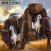 UniJames Love Horse Personalized Name Zip-Up Hoodie – Embossed Leather All-Over Print Hoodie (9 Breeds)