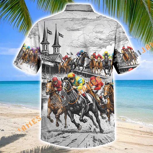 Unijames Horse Racing Kentucky Derby Sketch Art Hawaiian Shirt