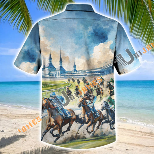 Unijames Horse Racing Kentucky Derby Watercolor Hawaiian Shirt