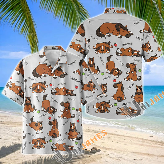 Unijames Cute Cartoon American Quarter Horse Neigh Pattern Hawaiian Shirt