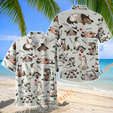 Unijames Cute Cartoon Appaloosa Horse Neigh Pattern Hawaiian Shirt